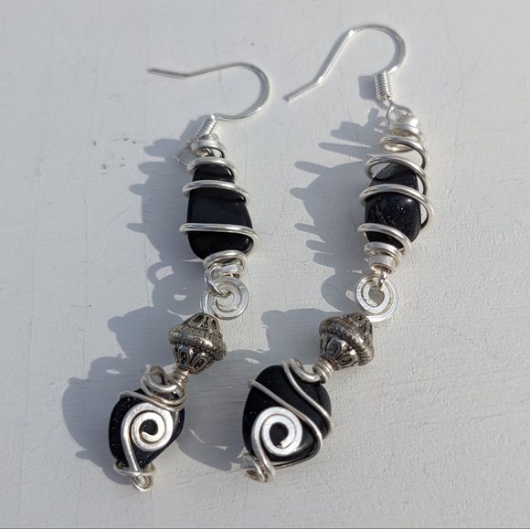 ๐SOLD๐Goldstone Crystals Silver Earrings Long Positive Attitude Ambition - Picture 3 of 12